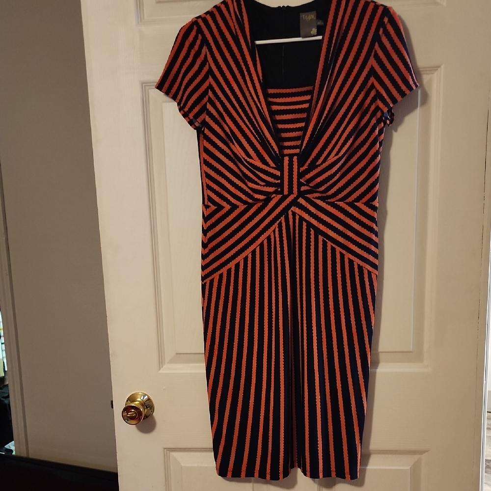 Taylor Striped Black and Orange Midi Dress